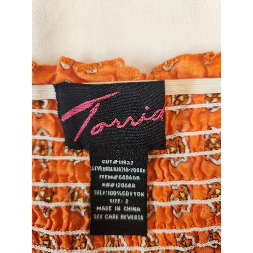 Torrid Orange Medallion Smocked‎ Cotton Cami Top Plus Size 2 Bead Straps Boho - Picture 7 of 8